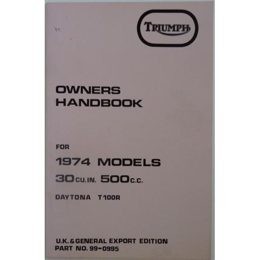 Owner's Handbook - Triumph Daytona T100R - 1974 Models - UK and General Export Edition