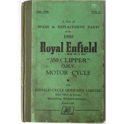 Royal Enfield 350 Clipper OHV Spare Parts List - 1958